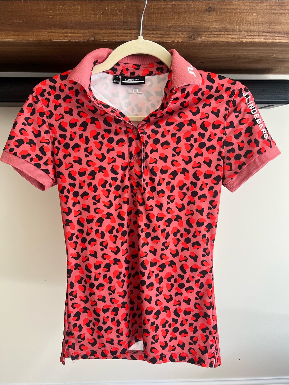 J.Lindeberg Pink Leopard Print Golf Polo Shirt XS
